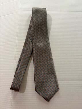 Buckingham Silk Necktie Brown Blue Medallion Floral Pattern